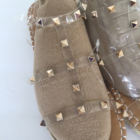 BAMBOO CLEAR STRAP GLADIATOR ROCKSTUD ROPE SANDALS SIZE 8.5 NWT - Picture 3 of 14